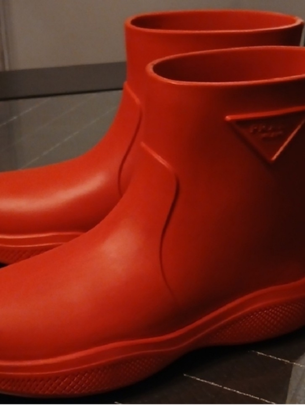Prada Red Rubber Short Rain Boots - Picture 4 of 9